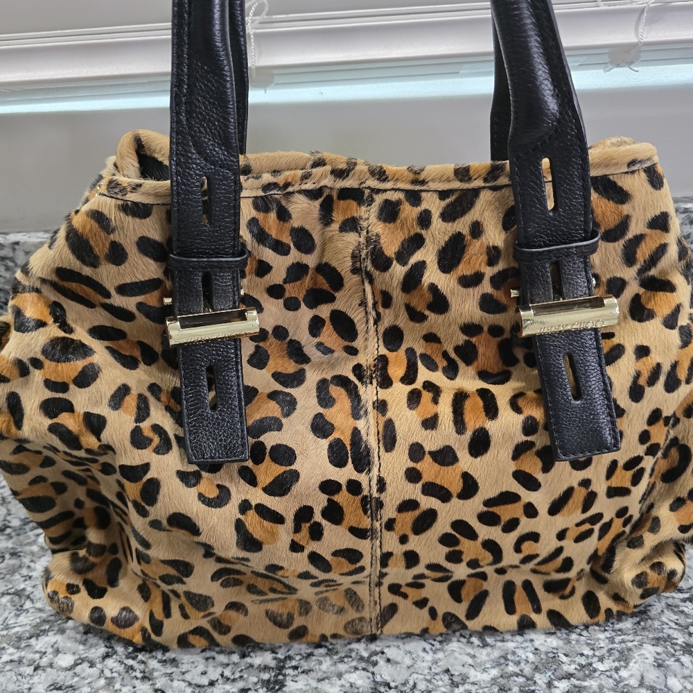 Jimmy Choo Calf Hair  Leopard Print Tote Bag with Snakeskin Interior
